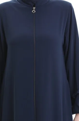 Zippered Gathered Abaya 5078-02 Navy Blue 5078-02