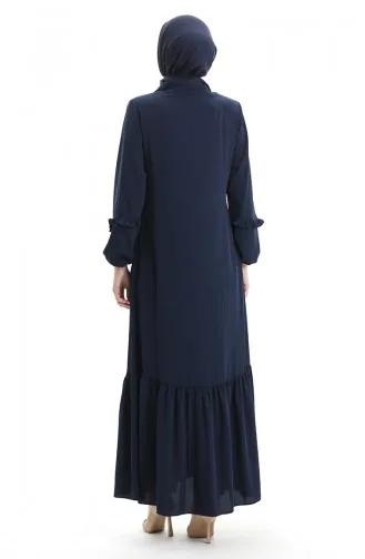 Zippered Gathered Abaya 5078-02 Navy Blue 5078-02