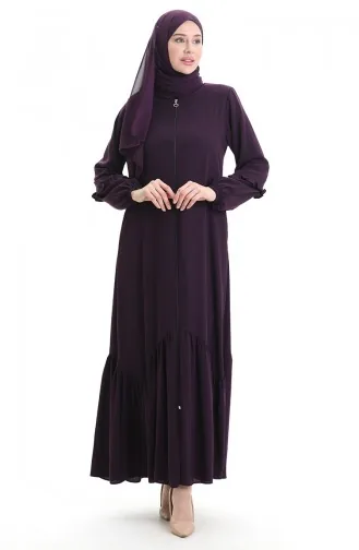 Zippered Gathered Abaya 5078-03 Plum 5078-03