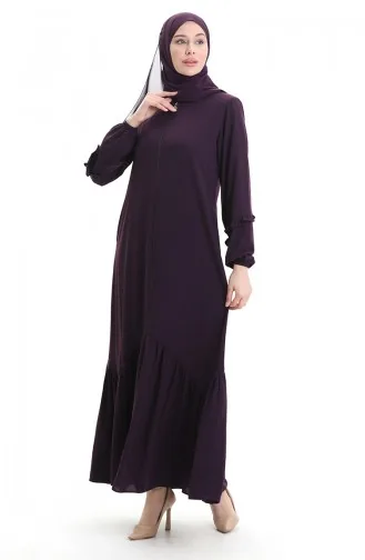 Zippered Gathered Abaya 5078-03 Plum 5078-03