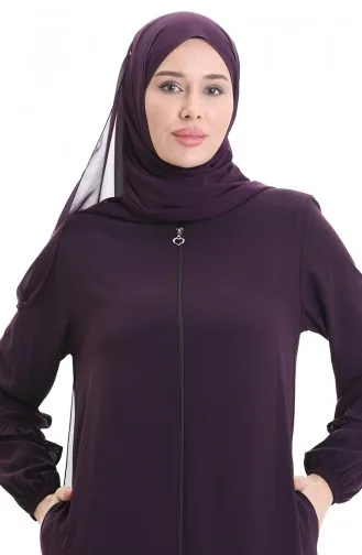 Zippered Gathered Abaya 5078-03 Plum 5078-03