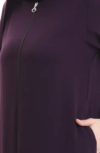 Zippered Gathered Abaya 5078-03 Plum 5078-03