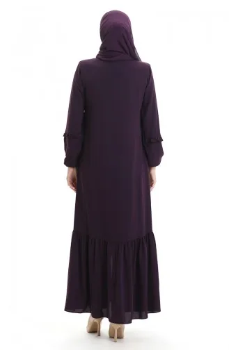 Zippered Gathered Abaya 5078-03 Plum 5078-03