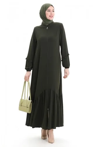 Zippered Gathered Abaya 5078-04 Khaki 5078-04