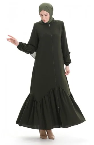 Zippered Gathered Abaya 5078-04 Khaki 5078-04
