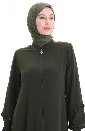 Zippered Gathered Abaya 5078-04 Khaki 5078-04