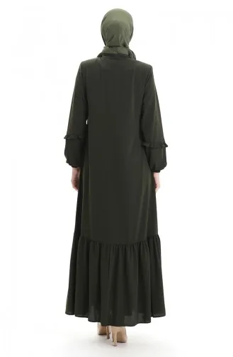 Zippered Gathered Abaya 5078-04 Khaki 5078-04