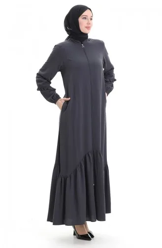 Abaya Froncée Zippée 5078-05 Fumée 5078-05