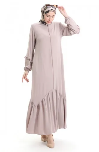 Abaya Met Ritssluiting En Plooien 5078-06 Mink 5078-06