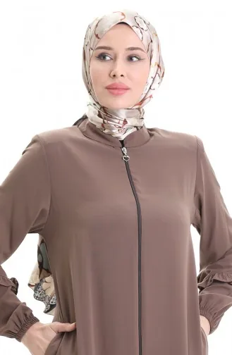 Zippered Hem And Gathered Abaya 5078-07 Milk Coffee 5078-07