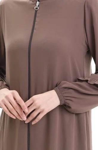 Zippered Hem And Gathered Abaya 5078-07 Milk Coffee 5078-07