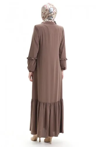 Zippered Hem And Gathered Abaya 5078-07 Milk Coffee 5078-07