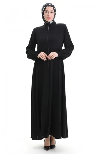 Übergröße Bestickte Abaya Mit Reißverschluss 5079-01 Schwarz 5079-01