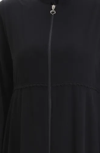 Übergröße Bestickte Abaya Mit Reißverschluss 5079-01 Schwarz 5079-01