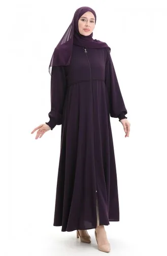 Büyük Beden Nakışlı Fermuarlı Ferace 5079-02 Mürdüm