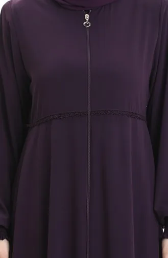 Büyük Beden Nakışlı Fermuarlı Ferace 5079-02 Mürdüm