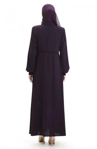 Büyük Beden Nakışlı Fermuarlı Ferace 5079-02 Mürdüm