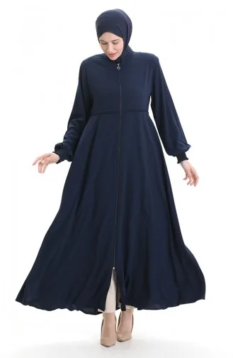 Büyük Beden Nakışlı Fermuarlı Ferace 5079-03 Lacivert