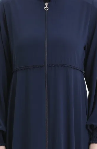 Büyük Beden Nakışlı Fermuarlı Ferace 5079-03 Lacivert