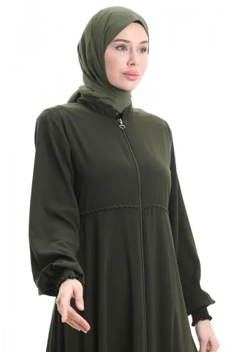 Büyük Beden Nakışlı Fermuarlı Ferace 5079-04 Haki