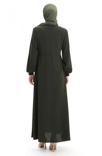 Büyük Beden Nakışlı Fermuarlı Ferace 5079-04 Haki
