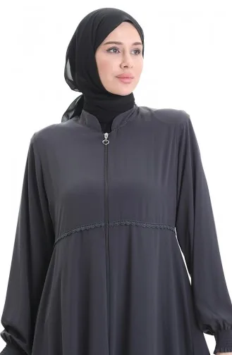 Übergröße Bestickte Abaya Mit Reißverschluss 5079-05 Rauch 5079-05