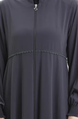 Übergröße Bestickte Abaya Mit Reißverschluss 5079-05 Rauch 5079-05