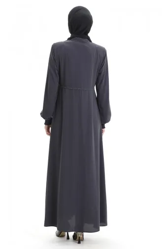 Übergröße Bestickte Abaya Mit Reißverschluss 5079-05 Rauch 5079-05