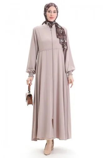 Übergröße Bestickte Abaya Mit Reißverschluss 5079-06 Nerz 5079-06