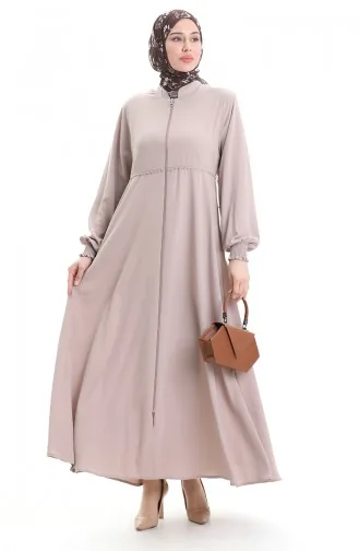 Übergröße Bestickte Abaya Mit Reißverschluss 5079-06 Nerz 5079-06
