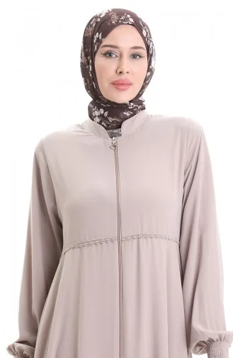 Übergröße Bestickte Abaya Mit Reißverschluss 5079-06 Nerz 5079-06