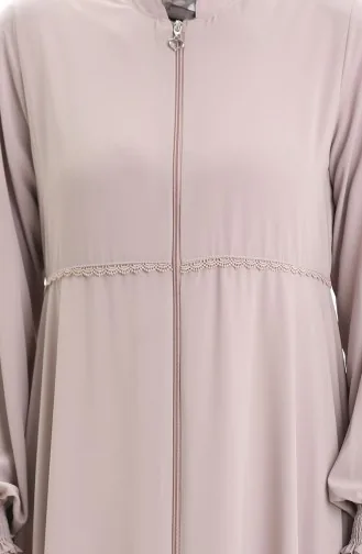 Übergröße Bestickte Abaya Mit Reißverschluss 5079-06 Nerz 5079-06