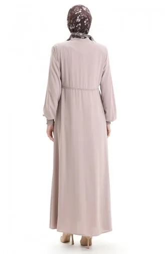 Übergröße Bestickte Abaya Mit Reißverschluss 5079-06 Nerz 5079-06