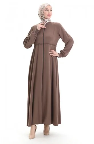 Plus Size Geborduurde Abaya Met Rits 5079-07 Melkkoffie 5079-07