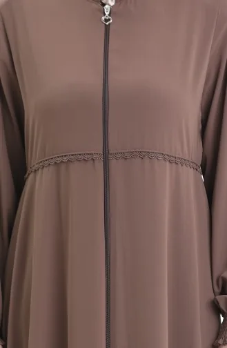 Plus Size Geborduurde Abaya Met Rits 5079-07 Melkkoffie 5079-07