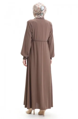 Plus Size Geborduurde Abaya Met Rits 5079-07 Melkkoffie 5079-07
