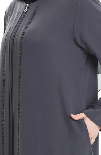 Büyük Beden Taş Baskılı Ferace 4005-08 Füme