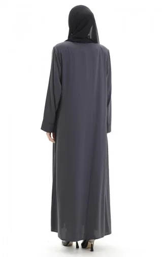 Büyük Beden Taş Baskılı Ferace 4005-08 Füme