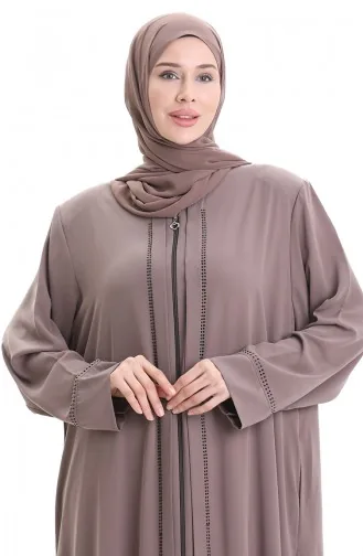 Büyük Beden Taş Baskılı Ferace 4005X-06 Koyu Vizon