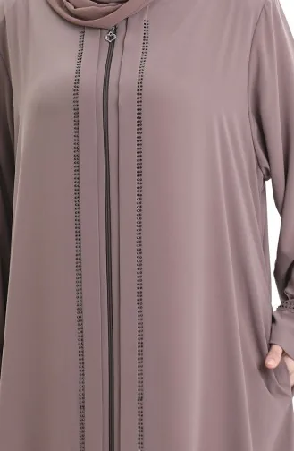 Büyük Beden Taş Baskılı Ferace 4005X-06 Koyu Vizon