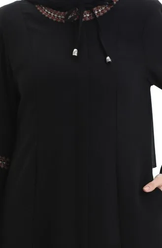 عباية مطرزة بمقاسات كبيرة مع سحاب مخفي 6193-01 أسود 6193-01