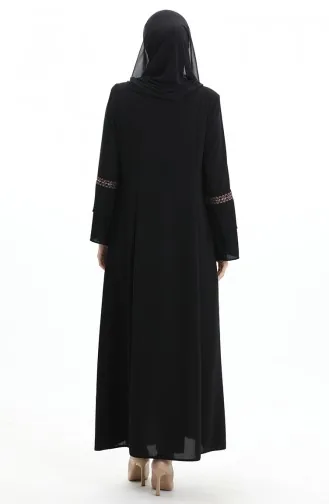 عباية مطرزة بمقاسات كبيرة مع سحاب مخفي 6193-01 أسود 6193-01