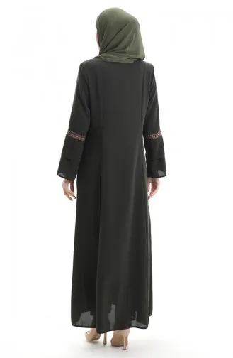 Plus Size Geborduurde Abaya Met Verborgen Rits 6193-02 Khaki 6193-02