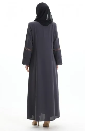 Übergröße Bestickte Abaya Mit Verstecktem Reißverschluss 6193-03 Anthrazit 6193-03