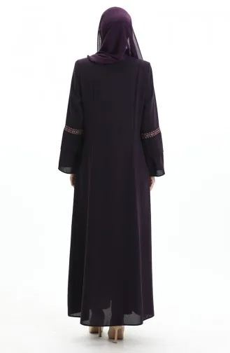 Abaya Brodée Grande Taille Avec Fermeture éclair Dissimulée 6193-05 Violet 6193-05