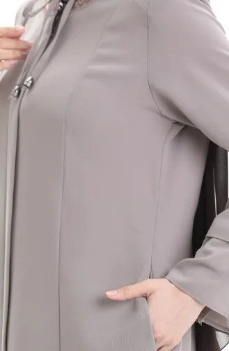 Abaya Brodée Grande Taille Avec Fermeture éclair Dissimulée 6193-06 Vison 6193-06