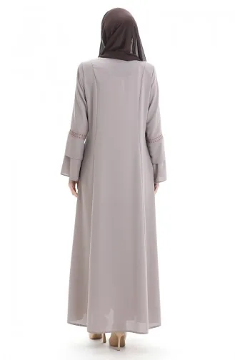 Abaya Brodée Grande Taille Avec Fermeture éclair Dissimulée 6193-06 Vison 6193-06