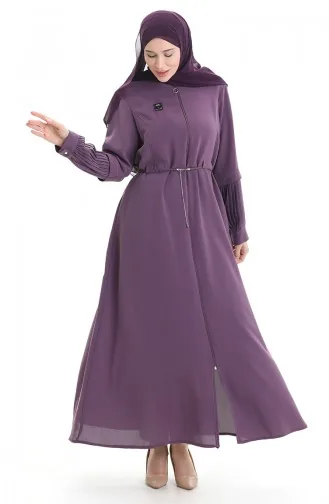 Büyük Beden Kolu Piliseli Bağcıklı Ferace 6194-01 Gül Kurusu