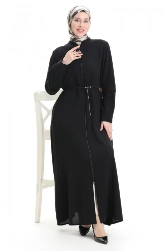 عباية بأكمام مطوية ودانتيل مقاس كبير 6194-02 أسود 6194-02