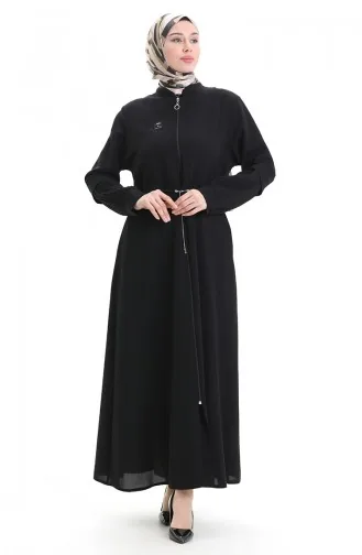 عباية بأكمام مطوية ودانتيل مقاس كبير 6194-02 أسود 6194-02